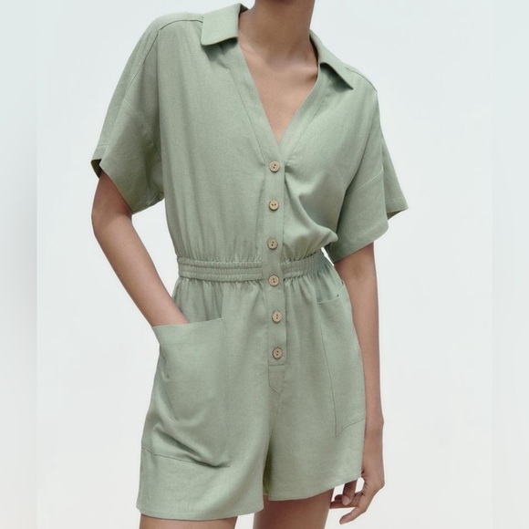 Zara Green Short Sleeve Romper - Picture 2 of 5